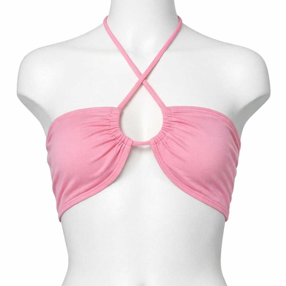 Aritzia Sunday Best Cora Halter Top Medium Pink Bandeau Ruched Crop Y2K Cutout